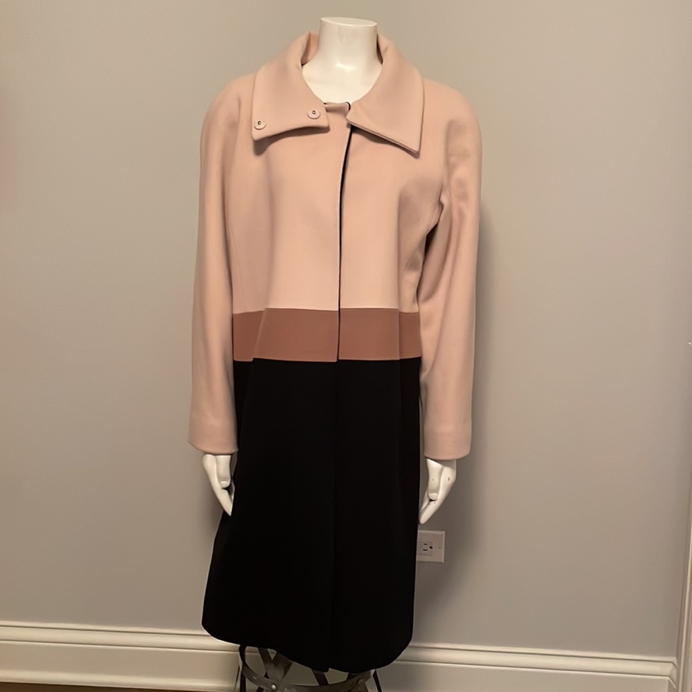 Fleurette Loro Piana Camel, Black and Tan Wool Car Coat Size 14 - Picture 1 of 12